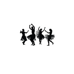 Silhouette of people dancing at a cultural festival on white background