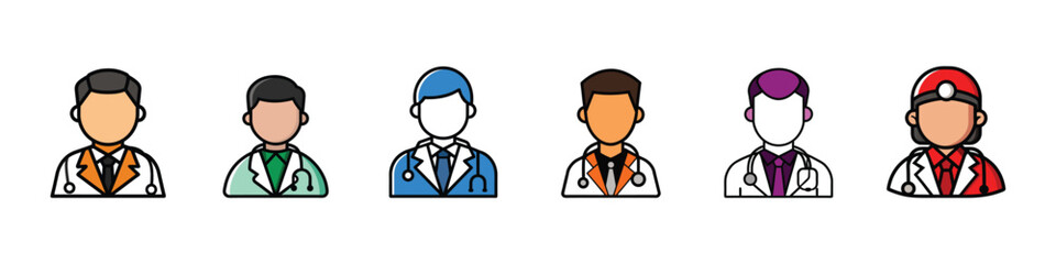 Fototapeta premium Doctor icon vector illustration showing healthcare professional, medical expert in coat with stethoscope, hospital worker, clinical practitioner, and wellness service provider in flat design