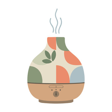Aroma diffuser with abstract botanical pattern and soft pastel colors