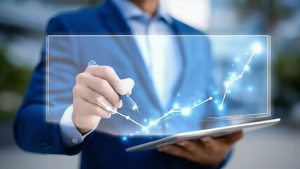 Businessman sketching growth graph on digital tablet for people - Powered by Adobe