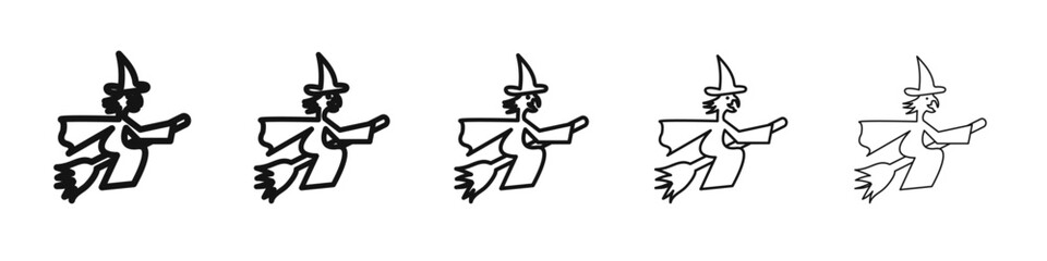 Witch on a broom icon vector outline set illustration sign