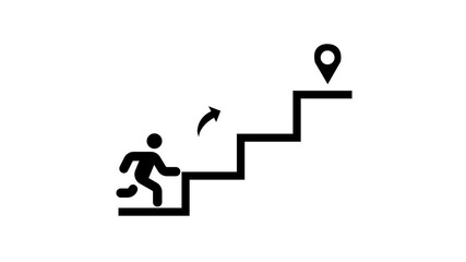 Abstract stairs run and location icon, animation on white background