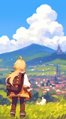 Blonde girl adventuring in hills