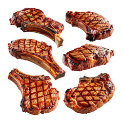 3D Illustration of Grilled Pork Chop Collection for Culinary Projects, Isolated on Transparent Background