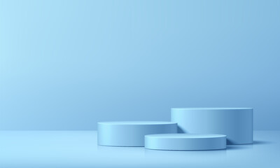Blue round podium set 3D background in empty clean room. Black Friday sale. Abstract composition minimalist design. Studio display showroom stands product pedestal, Fashion stage showcase mockup scene
