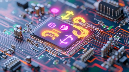 Global finance chip circuit board glows