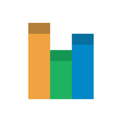 Bar graph book icon. Stylized books forming bar chart for literacy stats, education analytics, or libraries.