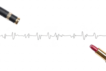 Two lipsticks, black and red, separated by a wavy line