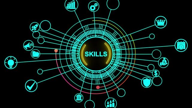 Internet, business, Technology and network concept animation. Coach motivation to skills improvement. Education concept. Training. Leadership skills. Human abilities, with black screen background