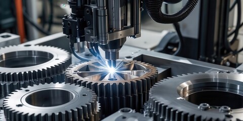 Industrial machinery operation factory action shot high-tech environment close-up view precision engineering