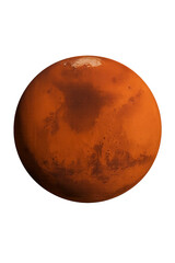 The Planet Mars: A detailed view of the fourth planet from the sun. Its red-orange surface, marked by vast canyons, impact craters, and polar ice caps.