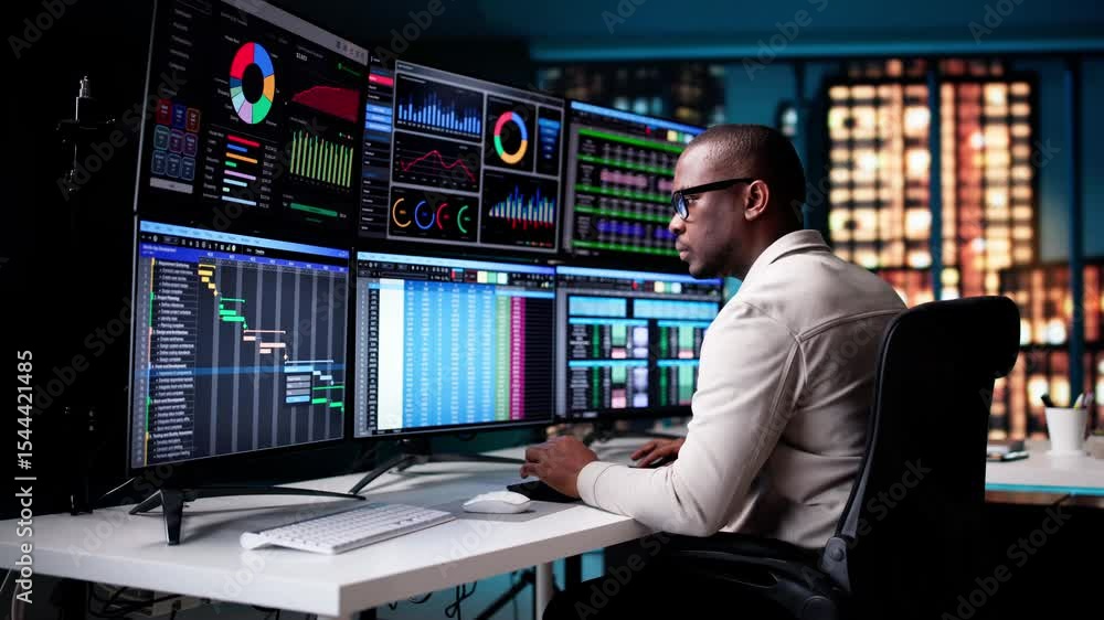 Aufkleber Man Looking At Business Data Analytics Dashboard