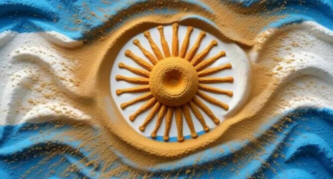 Sand art of the Argentina flag