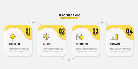 Business infographic template. 4 Step timeline journey. Process diagram, 4 options on white background, Infograph elements vector illustration.