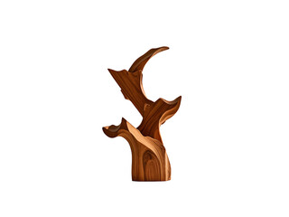 Rich Brown Wooden Stand Abstract Sculpture Organic Form Natural Wood Grain Texture Isolated on white background isolated on a transparent background