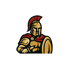 Spartan vector logo design for ancient helmet character, gladiator soldier emblem, warrior battle illustration for esport team or digital branding