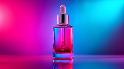 Naklejka premium Shiny bottle with dropper on vibrant colored surface