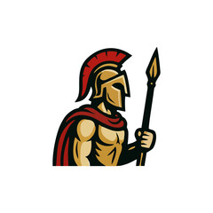 Roman soldier vector logo for spartan warrior mascot, gladiator character helmet design, ancient battle emblem illustration for branding graphics
