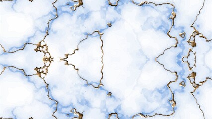 Abstract marble pattern with gold veins and light blue shading creating a symmetrical design