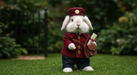 Obraz premium Adorable White Rabbit Dressed as Postman Photo