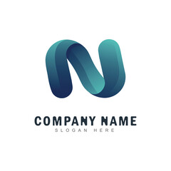 Letter N Wave Business Logo Vector Design. Abstract emblem, using greenish blue gradient color,...