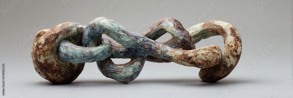 Poster Sculpture Embodying Tension and Connection Through Flowing Curved Lines and Intricate Knots in a Clay Style