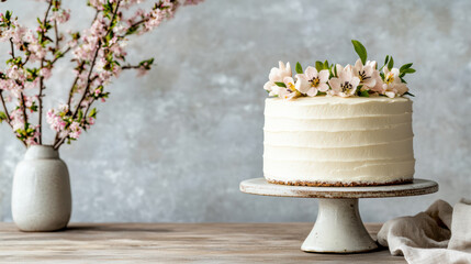 Delightful spring cake adorned with edible flowers, perfect for celebrations