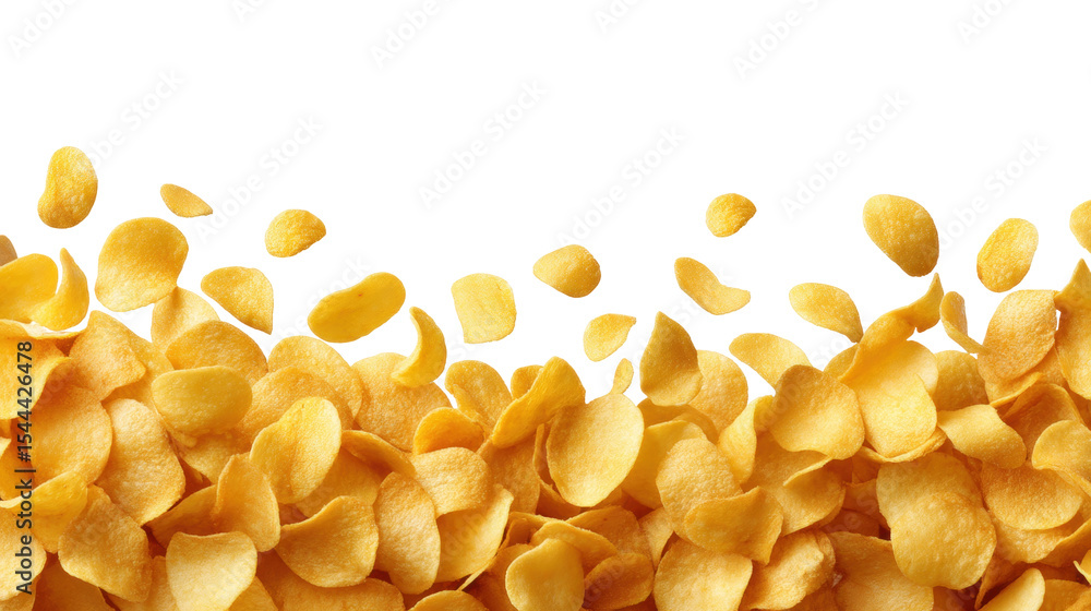 Poster potato chips isolated on transparent background with crispy texture and golden color