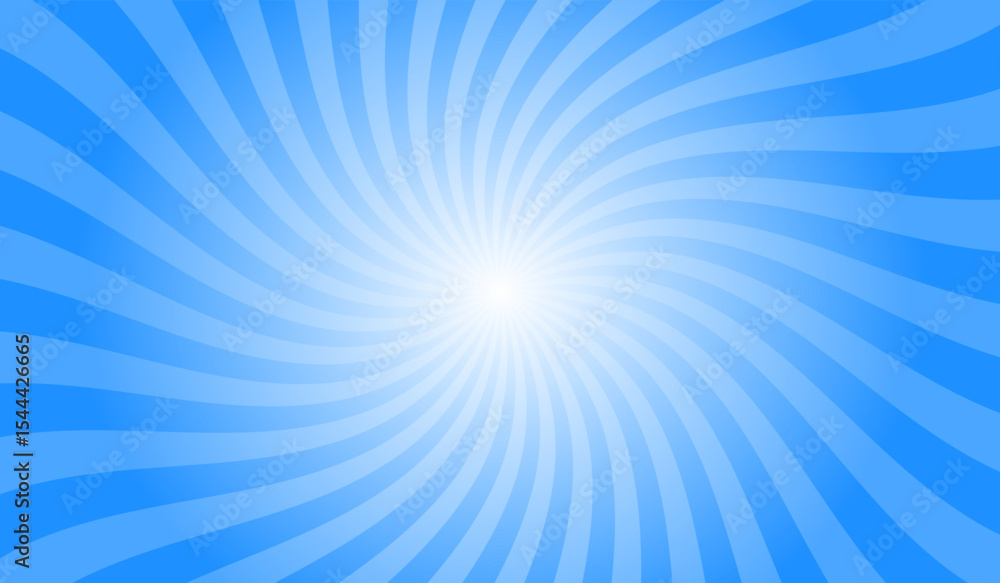 Poster abstract sizzling sunrise blue background with rays retro starburst. radial spiral stripes backdrop.