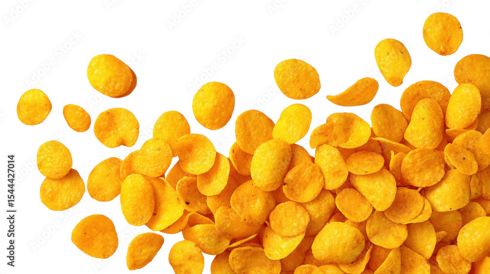 Poster corn chips isolated on transparent background with crispy texture and golden color