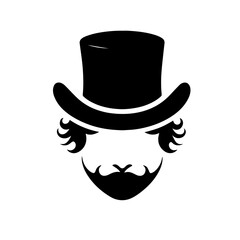 Black and white vector silhouette of a joker face on white background