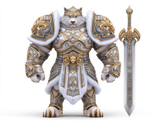 Fototapeta premium Powerful Anthropomorphic Wolf Warrior in Ornate Armor and Large Sword