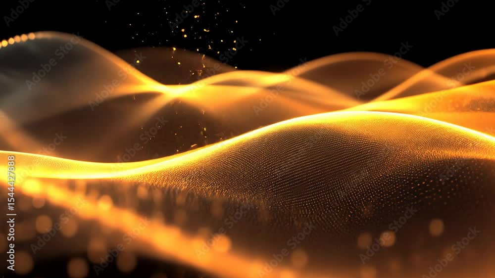 Poster abstract gold particle waves on a dark background