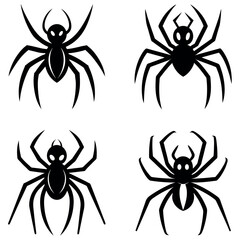 Four Black Spider Silhouettes with Different Leg and Body Styles on a White Background