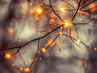 Glowing Nodes Connected by Branches With Soft Focus Light Effects