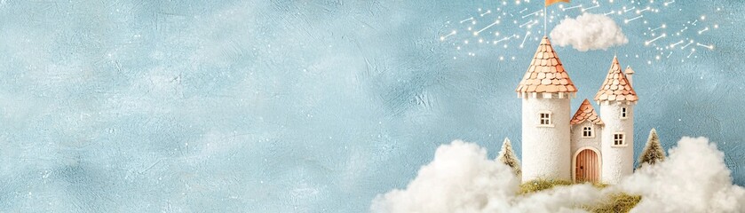 Whimsical Castle Perched Among Clouds with Starry Background