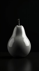 Monochrome Elegance A Striking Black and White Close-Up of a Pear Highlighting Texture and Form Against Darkness