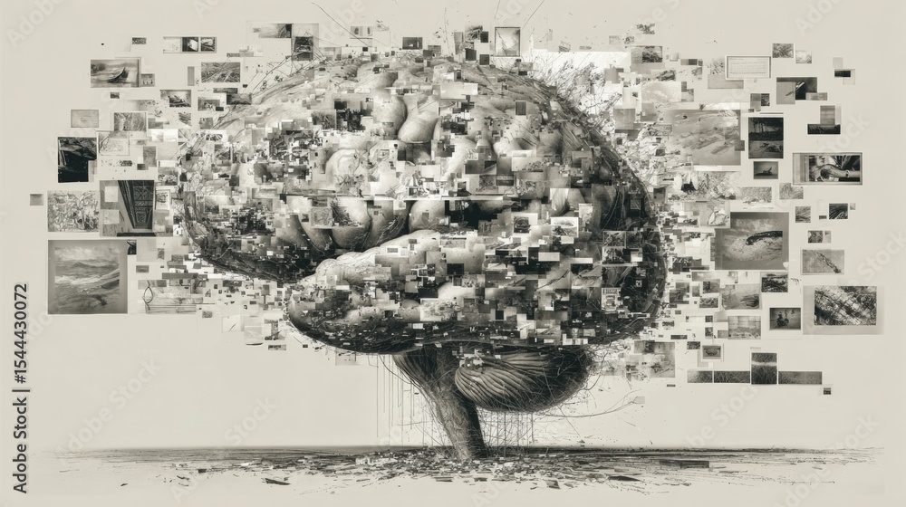 Aufkleber Conceptual Representation of Brain Melting From Information Overload in Neutral Layout With Upper Space