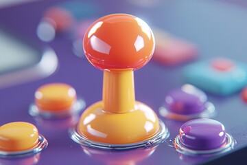 Close-Up View of Classic Arcade Joystick and Colorful Buttons