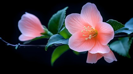 Peach blossom branch, dark background, spring bloom, floral design
