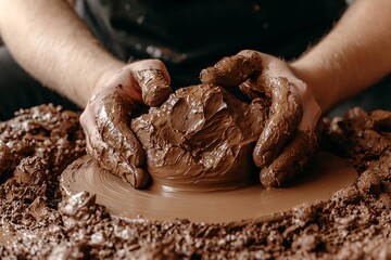 Delicate Hands Sculpting Clay on a Potter's Wheel in Studio