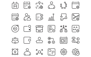 Strategy Line Icon Set – Editable Thin Line Business Vector Illustrations for Tactics, Vision, and Infographics