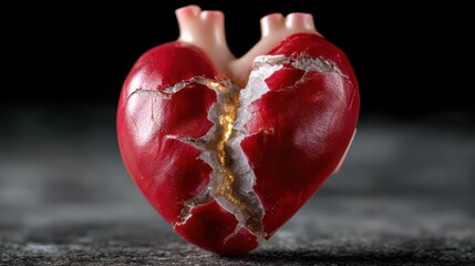 Cracked Anatomical Heart with Visible Golden Fractures