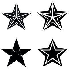 Four Distinct Black Star Icons Isolated on White Background for Design Element