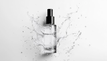 Clear spray bottle with water splash