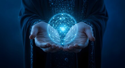 Futuristic data visualization in human hands