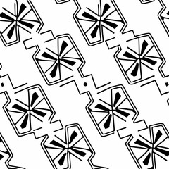 Abstract geometric doodles, monochrome, line-art style, seamless pattern design, suitable for backgrounds and packaging