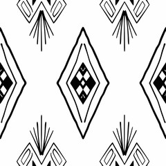 Abstract geometric doodles, monochrome, line-art style, seamless pattern design, suitable for backgrounds and packaging
