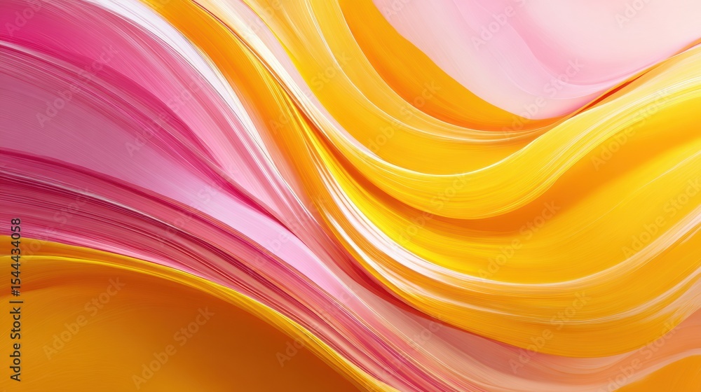 Poster vibrant flow of yellow and pink gradients creating an abstract wave pattern for artistic inspiration