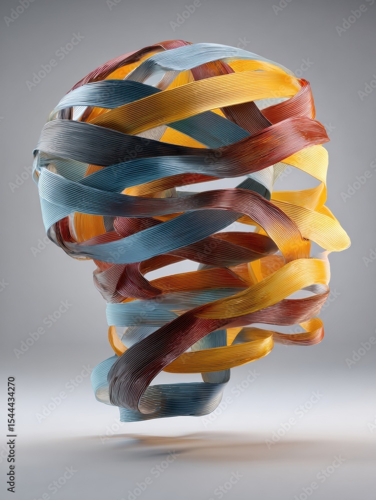 Poster Conceptual Brain Crafted From Twisted Ribbons Symbolizes Complexity and Intellectual Tension